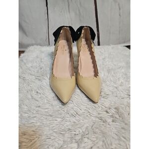 Kate Spade Emana Heels Blush Pale Patent Leather pumps Black Bow On The Back